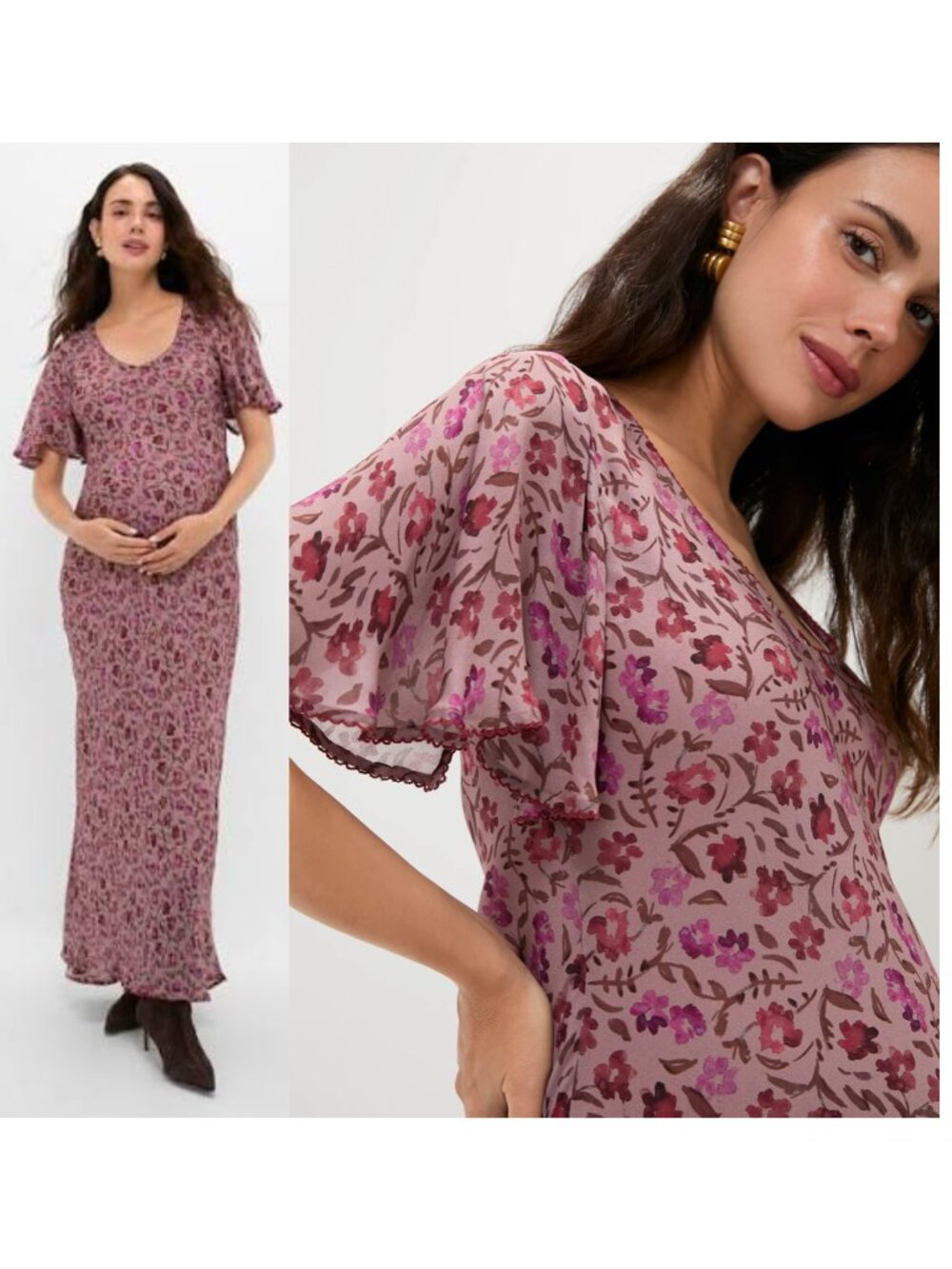 HATCH floral print Mirabelle maxi dress sz 2 M flutter sleeve